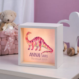 Dino-Brontosaurus Pink Personalized Light Up Shadowbox