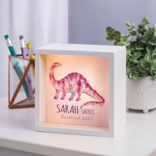 Dino-Brontosaurus Pink Personalized Light Up Shadowbox