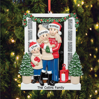 Farm door family of 3 ornament with names