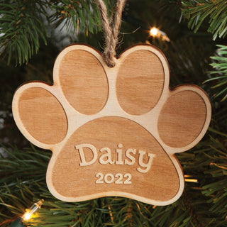 Dog wood ornament with name and year