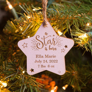 Star is born pink wood ornament 