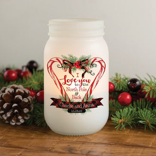 Love you to the north pole mason jar votive holder with names