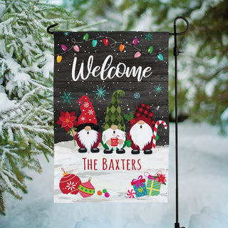 Holiday Gnomes Snow Scene Personalized Garden Flag