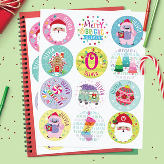 Colorful christmas round sticker set 