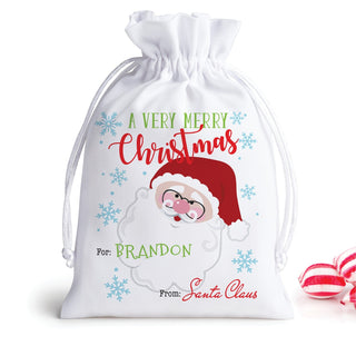 Santa claus drawstring pouch with name 