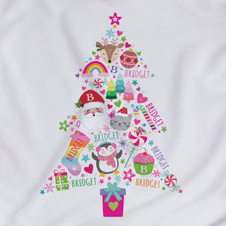 Christmas Tree Icons Personalized Pink Polka Dot Fitted Pajamas