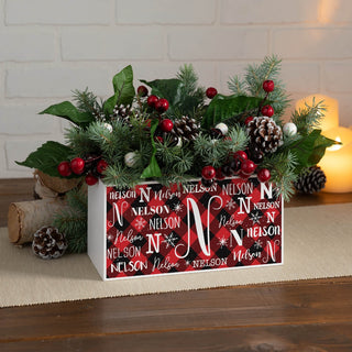 Christmas red storage box with initial and name 