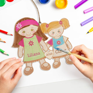 DIY Color Your Own Big Sister & Little Sister Wood Ornament