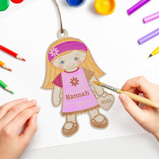 DIY Color Your Own Personalized Girl Wood Ornament