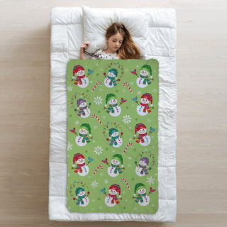 Snowman Personalized Green Fuzzy Throw Blanket