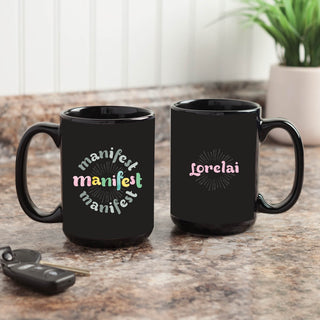 Manifest black coffee mug with name 