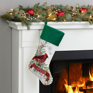 Cardinal foliage green cuff stocking with name 