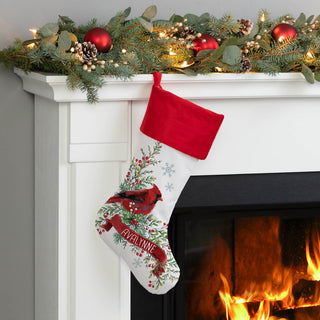 Cardinal foliage red cuff stocking with name 