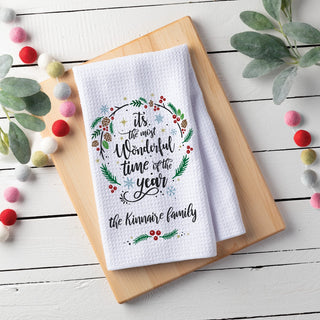 Most Wonderful Time of the Year Personalized Tea Towel