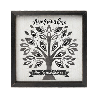 Love Grows Here Family Tree Personalized Black Frame Wood Art