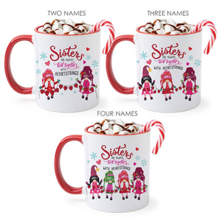 Close at Heart Sisters Gnome Personalized Red Handle Coffee Mug - 11 oz