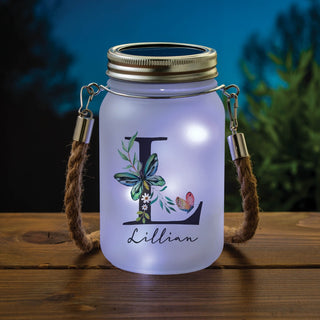 butterfly floral mason jar with initial and name 