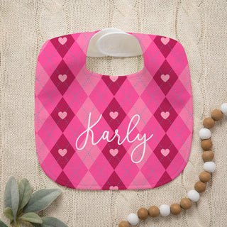 Hearts baby bib with name 