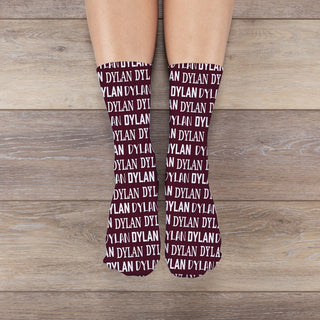 Mens name burgundy socks