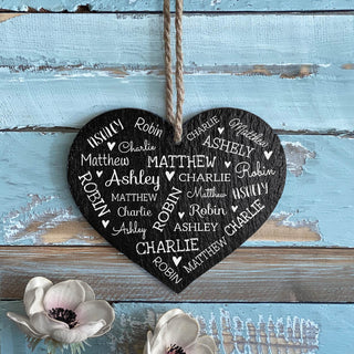 Family names hanging slate heart