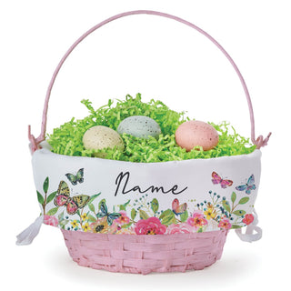 Floral Butterfly Personalized Pink Easter Basket with Liner