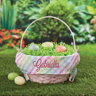 Gingham liner with name easter basket with pink name