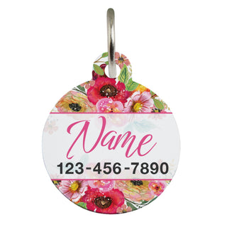 Floral Personalized Circle Shaped Pet Tag