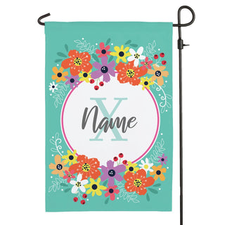 Floral Teal Personalized Garden Flag