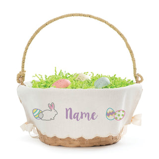 Bunny with Eggs Purple Personalized Easter Basket with Linen Liner