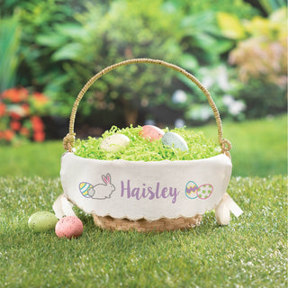 Bunny with Eggs Purple Personalized Easter Basket with Linen Liner