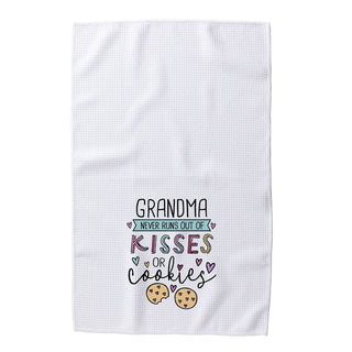 Grandma Never Runs Out of Kisses or Cookies Personalized Waffle Tea Towel