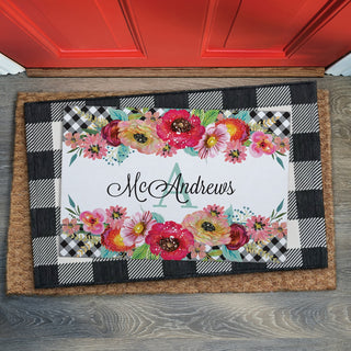 Gingham Check Floral Personalized Standard Doormat