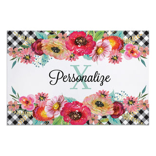 Gingham Check Floral Personalized Standard Doormat