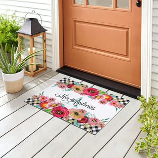 Gingham Check Floral Personalized Standard Doormat