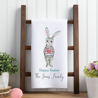 Hello Heart Sweater Bunny Personalized Waffle Tea Towel