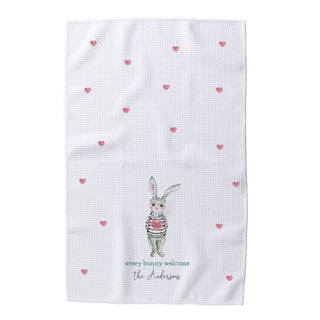 Hello Heart Sweater Bunny Personalized Waffle Tea Towel