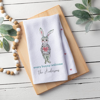 Hello Heart Sweater Bunny Personalized Waffle Tea Towel