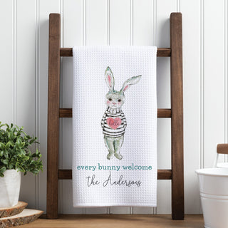 Hello Heart Sweater Bunny Personalized Waffle Tea Towel