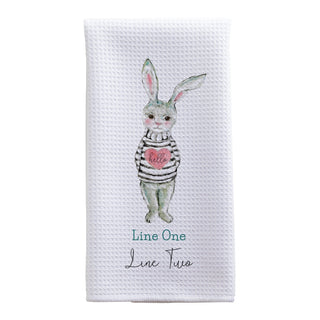 Hello Heart Sweater Bunny Personalized Waffle Tea Towel