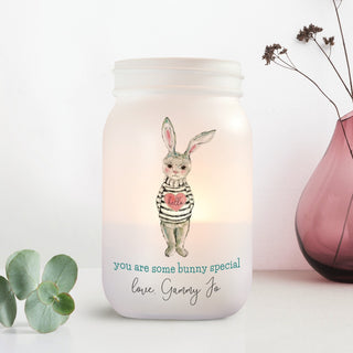 Hello Heart Sweater Bunny Frosted Mason Jar Votive Holder