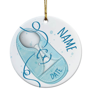 Baby Blue Shoe Personalized Round Ceramic Ornament