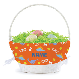 Blippi Dinosaur White Easter Basket with Orange Liner