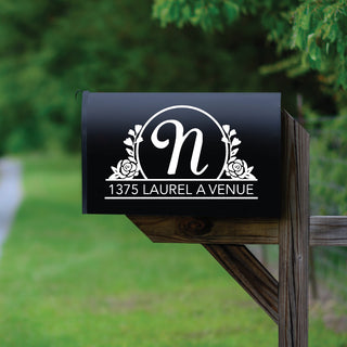 Initial and address white mailbox decal