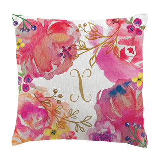 Floral with Script Initial Personalized 14x14 Throw Pillow