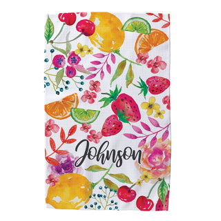 Cheerful Fruit & Flowers Personalized Waffle Tea Towel