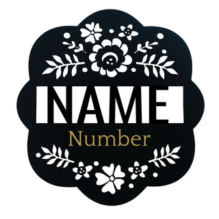 Floral Name and Number Black Wood Garden Flag