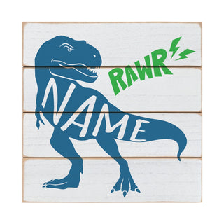 Blue T-Rex Personalized Name Wood Shiplap Art