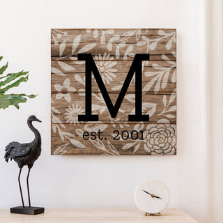 Botanical Pattern with Initial Personalized Wood Shiplap Art