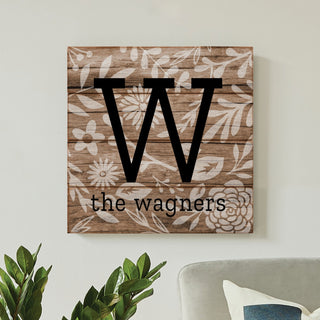 Botanical pattern with initial and name wall wood art