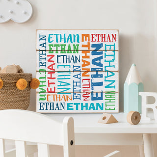 Primary Colors Name Pattern Personalized Wood Shiplap Art